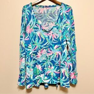 Lilly Pulitzer Blue and Pink Floral Long Sleeve Top